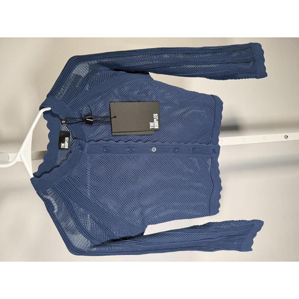 NWT The Kooples NWT Blue Knit Cropped Cardigan Mesh Button Front Size XS - Picture 2 of 7